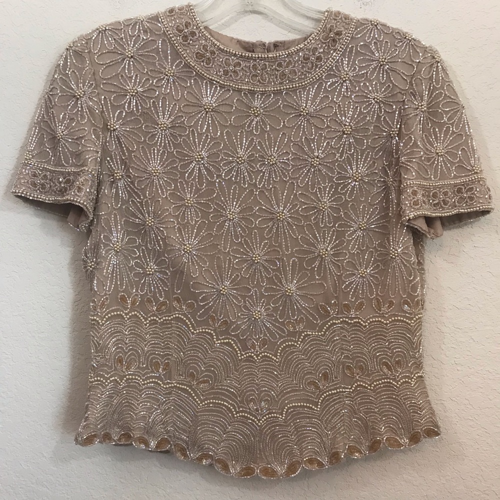 Adrianna Papell Occasions Silk Beaded Top Size 6P